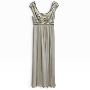 Vintage Sue Wong Nocturne Beaded Embellished Empire Waist Silver Gown 6 Ethereal